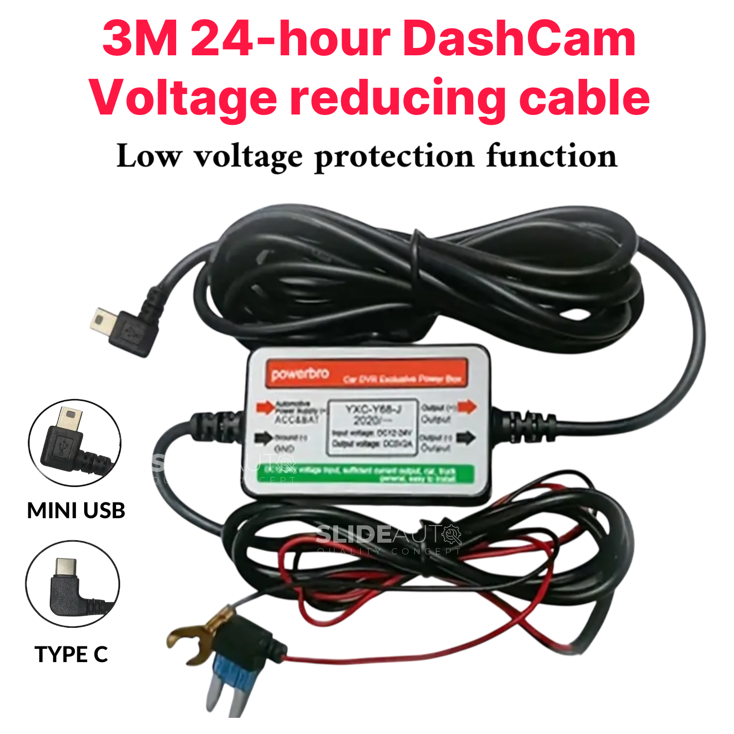 3m 24-hour parking monitoringVoltage reducing cable, type C Or Mini usb